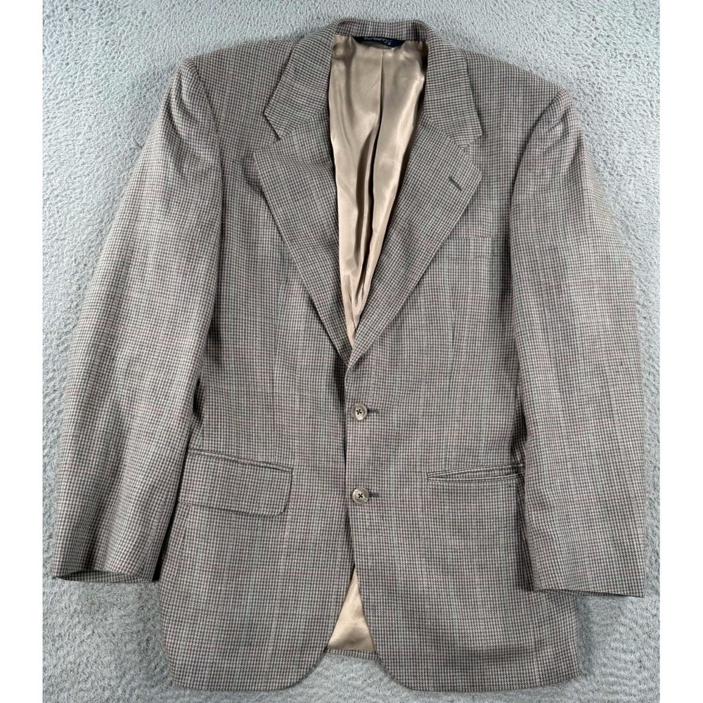 Vintage Burberrys Blazer Mens Silk Gray Houndstooth Two Button Union Made In USA